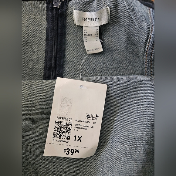 Forever 21+ Strapless Blue Jean Frayed Dress Size 1X Y2k Maxi - Picture 6 of 7